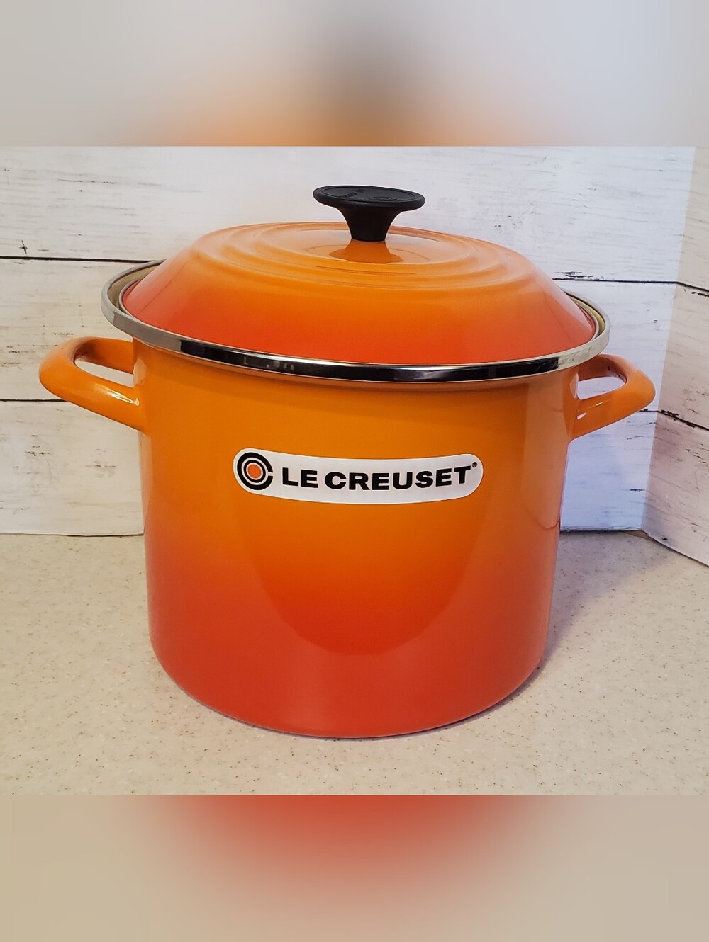Le Creuset 6 Qt Enamel on Steel Stock Pot w Lid Flame Orange Ombre Soup Pasta
